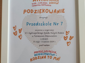 Podziękowanie dla naszego Przedszkola