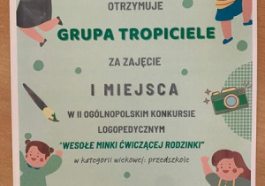 Dyplom dla grupy Tropiciele