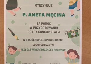 Dyplom dla Pani Anety