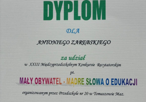 Dyplom uczestnika konkursu