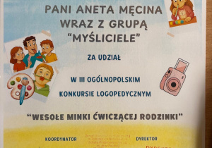 dyplom dzieci z grupy Myśliciele