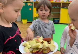 Dziewczynka częstuje dzieci owocami
