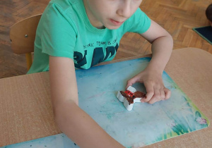 Chłopiec maluje motyla