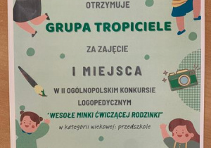 Dyplom dla grupy Tropiciele