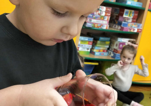 Chłopiec pomaga w eksperymencie