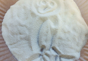 Ptak narysowany w kaszy mannie