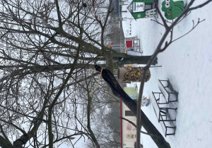 Gotowy karmnik dla ptaków wykonany przez dzieci