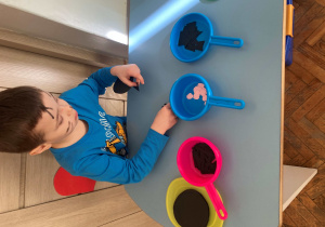 Chłopiec wyszukuje części do przygotowania kota