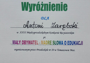 Dyplom uczestnika konkursu