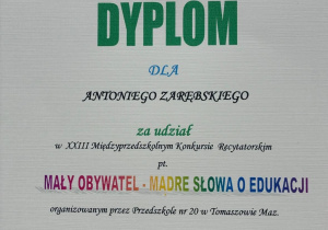 Dyplom uczestnika konkursu