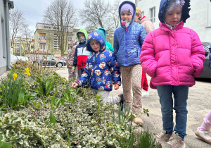 Dzieci oglądają kwiaty