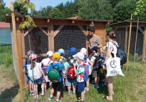 Dzieci podczas wycieczki oglądają zwierzęta