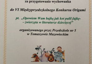 Dyplom z podziękowaniem dla p. Iwony