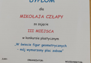 Dyplom dla Mikołaja