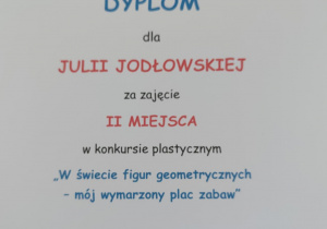 Dyplom dla Julii