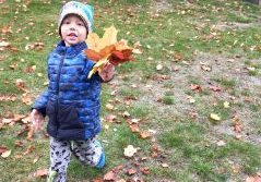 Chłopiec z bukietem jesiennym