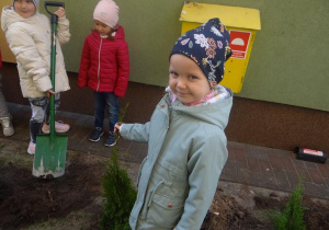 Dziewczynki też posadziły tuję