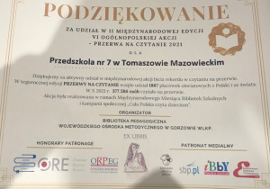 Podziękowanie za udział w akcji